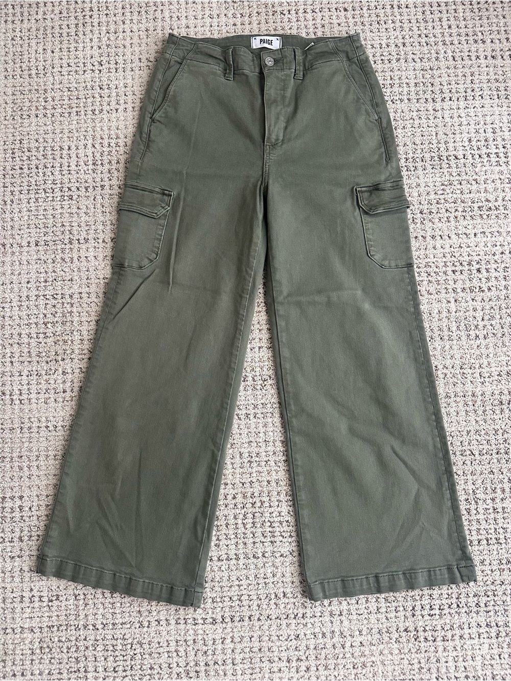 PAIGE Military Green Cargo Wide-Leg Pants